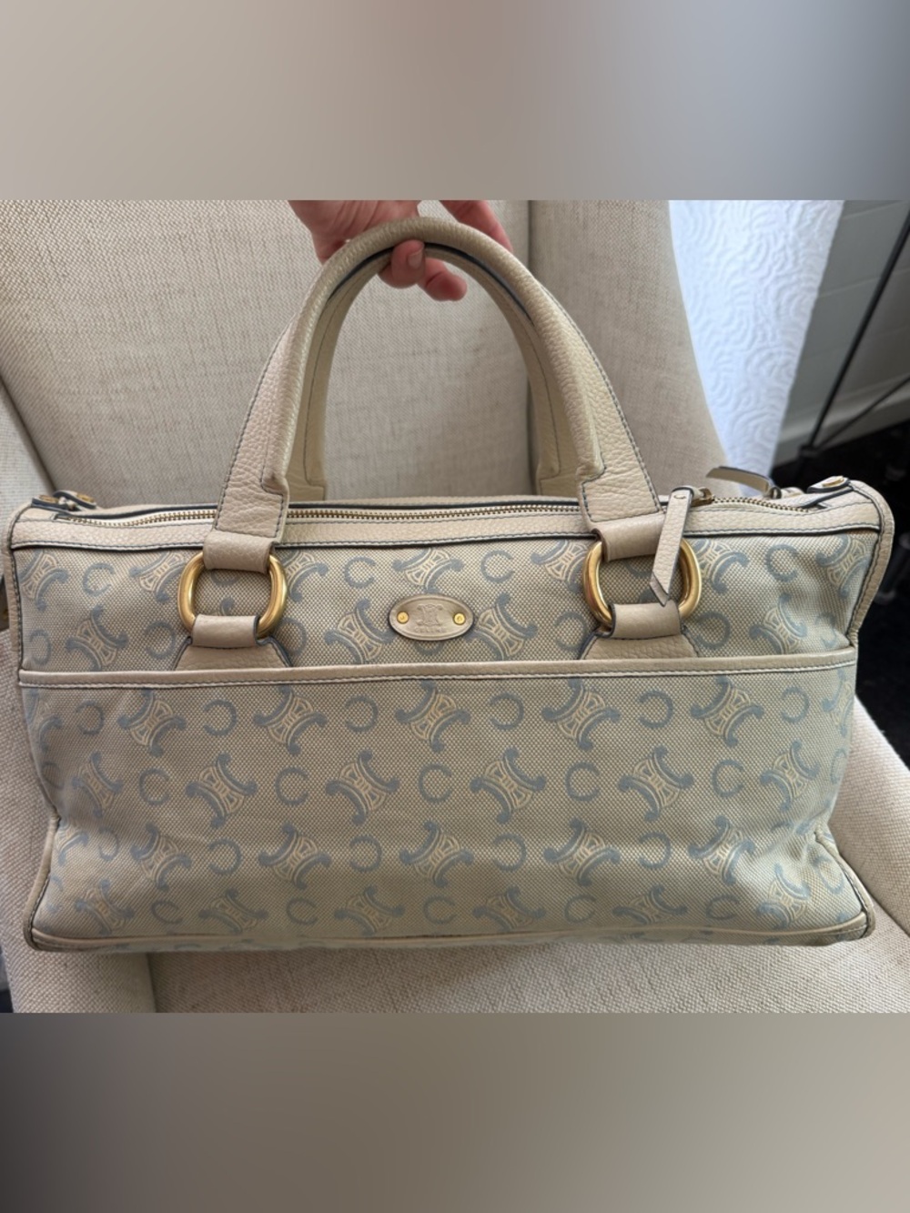 Celine Cream Beige Monogram Satchel with Dual Front Pockets - Picture 2 of 11